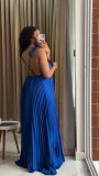 Cross Backless Pleated Maxi Dress GMSF-9439-2