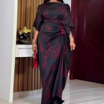 Bat Sleeve O Neck Print Maxi Dress GKEN-ADR060406