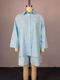 3/4 Sleeve Lapel Shirt Two Piece Shorts Set GCNE-72740