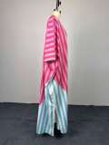 V Neck Stripe Loose Maxi Dress GCNE-73557