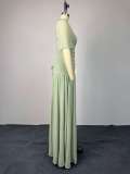 Slash Neck Ruched Tie Up Maxi Dress GCNE-73396