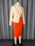 Plus Size Color Block Long Sleeve Midi Dress GKEN-ADR051131