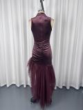 Sleeveless Ruched Irregular Maxi Dress GWDS-260106