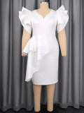 Plus Size Solid Color Ruffles Midi Dress GKEN-ADR051043