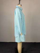 3/4 Sleeve Lapel Shirt Two Piece Shorts Set GCNE-72740