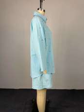 3/4 Sleeve Lapel Shirt Two Piece Shorts Set GCNE-72740