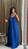 Cross Backless Pleated Maxi Dress GMSF-9439-2