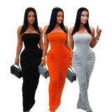 Solid Color Ruched Tube Top Maxi Dress SFY-853 