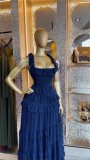 Square Neck Ruffles Sling Maxi Dress GMSF-9645