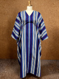 Loose V Neck Stripe Satin Maxi Dress GKEN-ADR060342