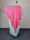 V Neck Stripe Loose Maxi Dress GCNE-73557