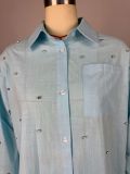 3/4 Sleeve Lapel Shirt Two Piece Shorts Set GCNE-72740