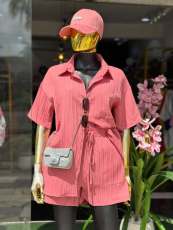 Solid Color Lapel Shirt Tie Up Loose Short Suit GCNE-9631