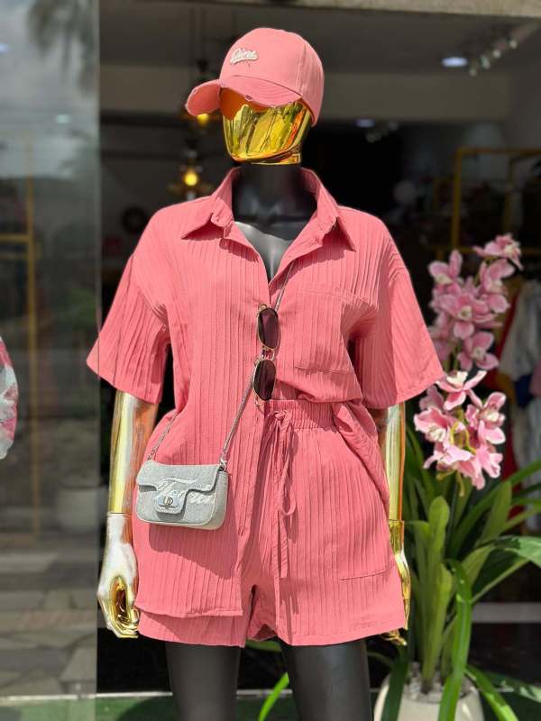 Solid Color Lapel Shirt Tie Up Loose Short Suit GCNE-9631