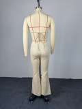Halterneck Backless Tops Wide Leg Pants Suit GCNE-73530