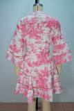 V Neck Print Flare Sleeve Tie Up Mini Dress GANY-LB2926