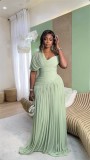 Slash Neck Ruched Tie Up Maxi Dress GCNE-73396