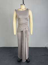 Sleeveless Tie Up Top Long Skirts 2 Piece Set GCNE-73892