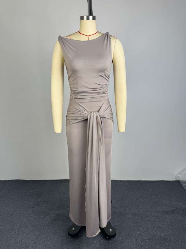 Sleeveless Tie Up Top Long Skirts 2 Piece Set GCNE-73892