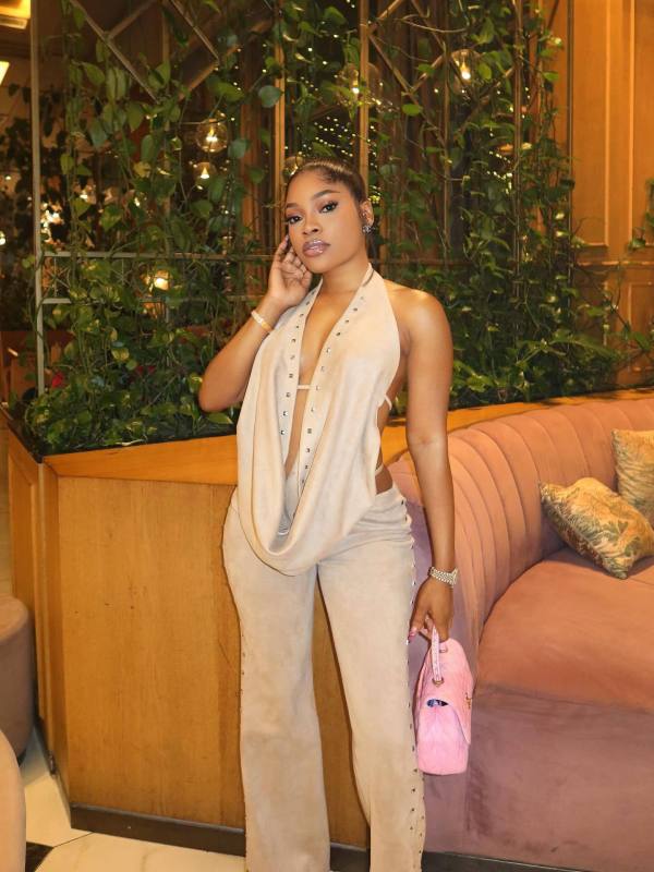 Halterneck Backless Tops Wide Leg Pants Suit GCNE-73530