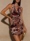 Velvet Floral Print Pleated Sleeveless Mini Dress GWDS-260317