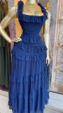Square Neck Ruffles Sling Maxi Dress GMSF-9645