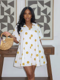 Plus Size V Neck Puff Sleeve Stripe Loose Mini Dress SFY-840