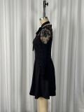 Lace Long Sleeve Mesh Patchwork Mini Dress GWDS-260304