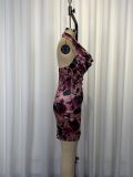Velvet Floral Print Pleated Sleeveless Mini Dress GWDS-260317