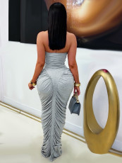 Solid Color Ruched Tube Top Maxi Dress SFY-853 