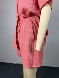 Solid Color Lapel Shirt Tie Up Loose Short Suit GCNE-9631