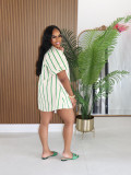 Plus Size V Neck Puff Sleeve Stripe Loose Mini Dress SFY-840