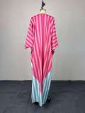 V Neck Stripe Loose Maxi Dress GCNE-73557