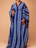 Loose V Neck Stripe Satin Maxi Dress GKEN-ADR060342