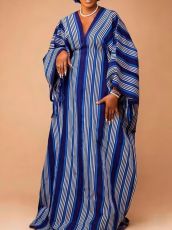 Loose V Neck Stripe Satin Maxi Dress GKEN-ADR060342