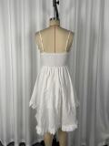 Solid Color Ruffles V Neck Sling Midi Dress GWDS-260221