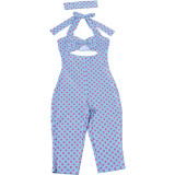 Polka Dots Print Hollow Out Backless Romper(With Headscarf) DLSF-K6Q05397A