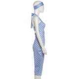 Polka Dots Print Hollow Out Backless Romper(With Headscarf) DLSF-K6Q05397A