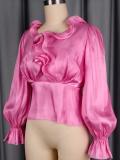 Plus Size Solid Color Ruched Flare Sleeve Shirt GKEN-ATP051243