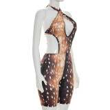 Print Backless Halterneck Romper GDSF-J26RP105