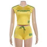 Letter Print Sleeveless T Shirt Short Sport Suit DLSF-K6S03559A