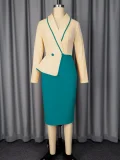 Plus Size Color Block Long Sleeve Midi Dress GKEN-ADR051131