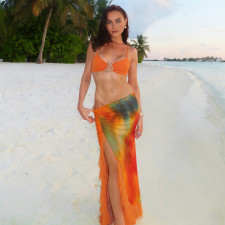 Print Halterneck Tube Top Split Ruffles Long Skirt 2 Piece Set XEF-K6S04214A
