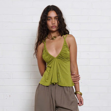 V Neck Halterneck Tie Up Tops DLSF-K6L04501A