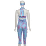 Polka Dots Print Hollow Out Backless Romper(With Headscarf) DLSF-K6Q05397A