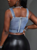 Fashion Patchwork Zipper Denim Sling Top GYXN-16161