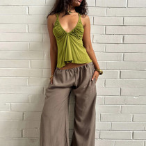 V Neck Halterneck Tie Up Tops DLSF-K6L04501A