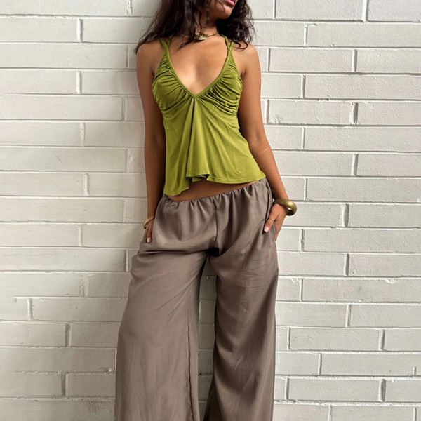 V Neck Halterneck Tie Up Tops DLSF-K6L04501A