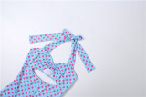 Polka Dots Print Hollow Out Backless Romper(With Headscarf) DLSF-K6Q05397A