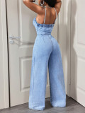 Casual Denim Sling Wide Leg Jumpsuit GYXN-66339